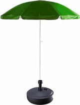 Groen lichtgewicht strand/tuin basic parasol van nylon 200 cm + vulbare rotan parasolvoet antraciet van plastic