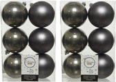 12x stuks kunststof kerstballen antraciet (warm grey) 8 cm - Mat/glans - Onbreekbare plastic kerstballen