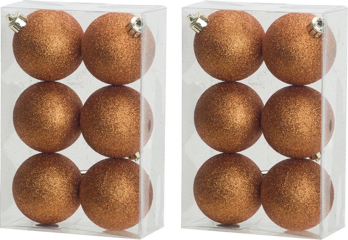 36x stuks kunststof glitter kerstballen oranje 8 cm - Onbreekbare kerstballen - Kerstversiering