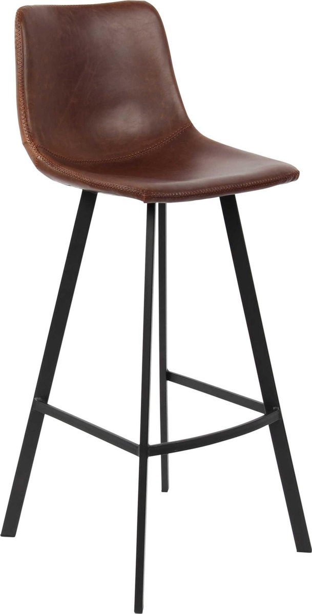Rousseau Ozan Barstoel Cognac – Zithoogte 78 cm – Voor Hoge Bar of Bartafel – PU Lederlook – Zwart Metaal – Per Stuk