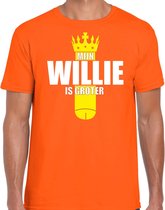 Koningsdag t-shirt mijn Willie is groter met kroontje oranje voor heren L