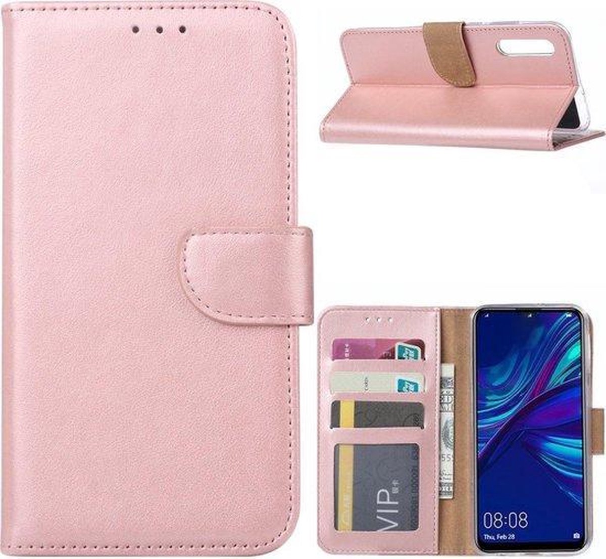 hoesje Geschikt voor: Huawei P Smart S book case rose goud