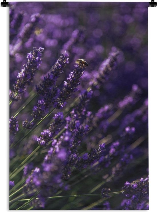 Tapisserie Lavande - Gros plan de lavande avec abeille Tapisserie murale coton 120x180 cm - Tapisserie murale avec photo XXL / Groot format !