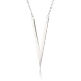 My Bendel - Lange ketting zilver - Zilverkleurige edelstalen lange ketting met lang V symbool - Met luxe cadeauverpakking