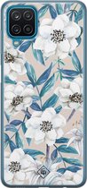 Samsung A12 hoesje siliconen - Bloemen / Floral blauw | Samsung Galaxy A12 case | blauw | TPU backcover transparant