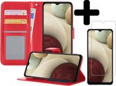 Samsung A12 Hoesje Book Case Met Screenprotector - Samsung Galaxy A12 Case Hoesje Wallet Cover - Samsung A12 Hoesje Met Screenprotector - Rood