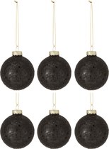 J-Line Doos Van 6 Kerstballen Sterretjes Glas Zwart Small