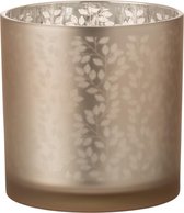 J-Line Theelichthouder Blaadjes Glas Lichtroze/Zilver Large