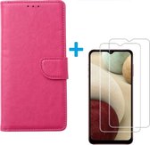 Samsung Galaxy A12 - Bookcase Roze - portemonee hoesje met 2 stuks Glas Screen protector