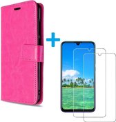 Bookcase Geschikt voor: Huawei P Smart 2020 - Roze - portemonnee hoesje met 2 stuks Glas Screen protector