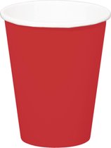 24x stuks drinkbekers van papier rood 350 ml - Uni kleuren thema voor verjaardag of feestje