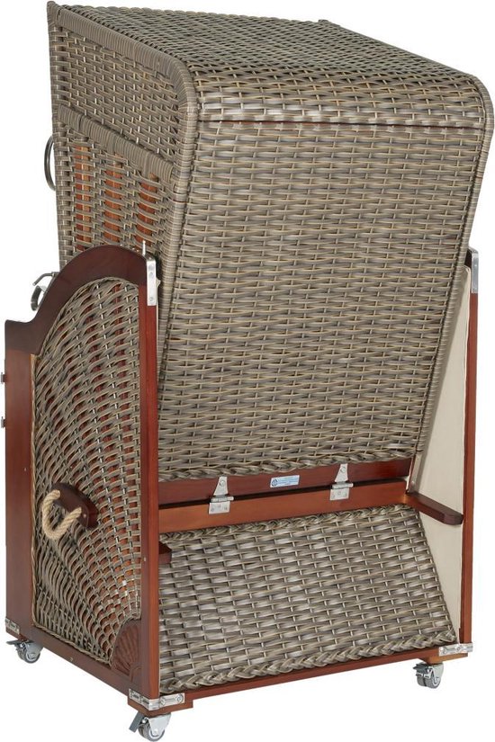 Intergrill strandstoel AVA Deluxe Strandstoel – Massief hout en riet – inclusief kussens en bekleding - grijs wit gestreepte stof – Premium kwaliteit – Volledig gemonteerd geleverd – Lounge en relax