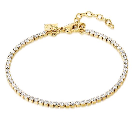 Bracelet Twice As Nice en acier inoxydable doré, bracelet tennis, zircone 2 mm 16 cm + 3 cm
