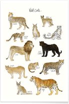 JUNIQE - Poster Wilde katten illustratie -60x90 /Bruin & Wit