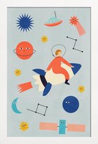 JUNIQE - Poster in houten lijst Friends in Space -30x45 /Kleurrijk