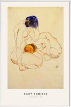 JUNIQE - Poster in kunststof lijst Schiele - Two Friends -30x45 /Blauw