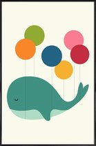 JUNIQE - Poster in kunststof lijst Schattige walvis en ballon