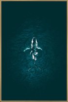 JUNIQE - Poster met kunststof lijst Humpback Breach -13x18 /Turkoois