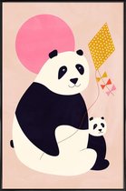 JUNIQE - Poster in kunststof lijst Panda Bears -60x90 /Roze & Zwart
