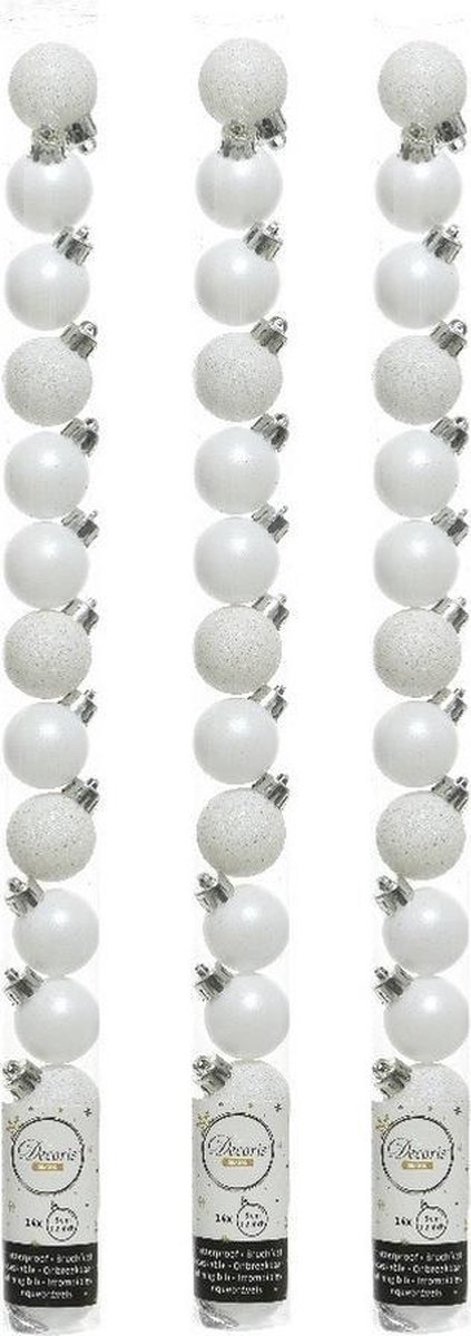 42x stuks kleine kunststof kerstballen wit 3 cm - glans/mat/glitter - Kerstversiering