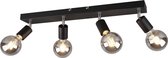 LED Plafondspot - Trion Zuncka - E27 Fitting - 4-lichts - Rechthoek - Mat Zwart - Aluminium