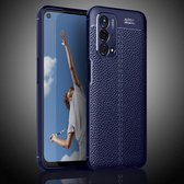 Voor OPPO A93 5G Litchi Texture schokbestendig TPU-hoesje (marineblauw)