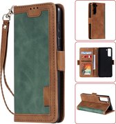 Voor Samsung Galaxy S21 Ultra 5G Retro Splicing Horizontale Flip Leren Case met Kaartsleuven & Houder & Portemonnee (Groen)