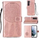 Voor Samsung Galaxy S21 + 5G Dream Catcher Afdrukken Horizontale Flip Leren Case met Houder & Kaartsleuven & Portemonnee & Lanyard (Rose Goud)