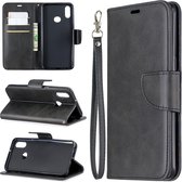 Voor Galaxy A10s retro lamsvacht textuur pure kleur horizontale flip pu lederen case met houder & kaartsleuven & portemonnee & lanyard (zwart)
