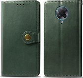 Voor xiaomi redmi k30 pro retro effen kleur lederen gesp telefoon case met lanyard & fotolijst & kaartsleuf & portemonnee & stand functie (groen)