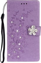 Voor Xiaomi Redmi Note 8 Plum Blossom Pattern Diamond Encrusted Leather Case met houder & kaartsleuven & portemonnee (paars)