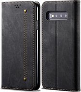 Voor Galaxy S10 + denim textuur casual stijl horizontale flip lederen tas met houder en kaartsleuven en portemonnee (zwart)