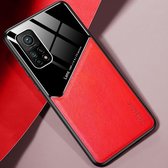 Voor Xiaomi Mi 10T Pro All-inclusive leer + organische glazen beschermhoes met metalen ijzeren plaat (rood)