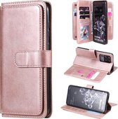 Voor Samsung Galaxy S20 Ultra 5G multifunctionele magnetische koperen gesp horizontale flip effen kleur lederen tas met 10 kaartsleuven & portemonnee & houder & fotolijst (rose goud)