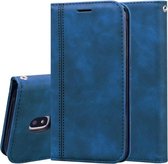 Voor Samsung Galaxy J3 / J330 (EU) Frosted Business Magnetische Horizontale Flip PU lederen tas met houder & kaartsleuf & lanyard (blauw)