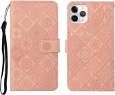 Etnische stijl reliëf patroon horizontale flip lederen tas met houder & kaartsleuven & portemonnee & lanyard voor iPhone 11 Pro (roze)