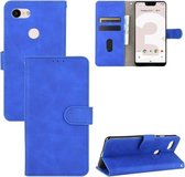 Voor Google Pixel 3 XL Effen kleur Huidgevoel magnetische gesp Horizontale flip kalftextuur PU lederen tas met houder & kaartsleuven & portemonnee (blauw)