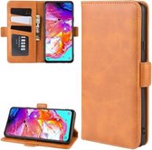 Voor Galaxy A20s Dual-side magnetische gesp Horizontale flip lederen tas met houder & kaartsleuven & portemonnee & fotolijst (geel)