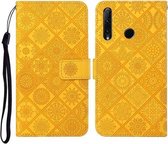 Huawei Honor 20 lite / 10i Etnische stijl Reliëfpatroon Horizontale flip lederen hoes met houder & kaartsleuven & portemonnee & lanyard (geel)