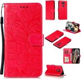 Voor LG K31 Lace Flower Embossing Pattern Horizontale Flip lederen tas, met houder & kaartsleuven & portemonnee & fotolijst & lanyard (rood)