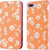 Voor iPhone 7 Plus / 8 Plus Glinsterende Daisy Magnetische Horizontale Flip Leren Case met Houder & Kaartsleuven & Fotolijst (Oranje)