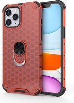 Voor iPhone 12 Pro Max schokbestendige honingraat pc + TPU ringhouder beschermhoes (rood)