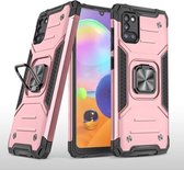 Voor Samsung Galaxy A31 magnetisch pantser schokbestendig TPU + pc-hoesje met metalen ringhouder (roségoud)