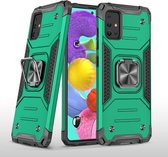 Voor Samsung Galaxy A51 magnetisch pantser schokbestendig TPU + pc-hoesje met metalen ringhouder (donkergroen)