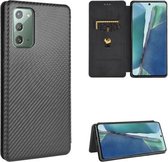 Voor Samsung Galaxy Note20 Carbon Fiber Texture Magnetische Horizontale Flip TPU + PC + PU Leather Case met Card Slot (Zwart)