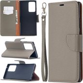Voor Samsung Galaxy Note20 Ultra Litchi Textuur Pure Kleur Horizontale Flip Leren Case met Houder & Kaartsleuven & Portemonnee & Lanyard (Grijs)