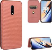 Voor OnePlus 7 Carbon Fiber Texture Magnetische Horizontale Flip TPU + PC + PU lederen hoes met kaartsleuf (bruin)