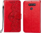 Voor LG K50S Flower Vine Embossing Pattern Horizontale Flip Leather Case met Card Slot & Holder & Wallet & Lanyard (Red)