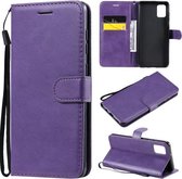 Voor Samsung Galaxy A31 Effen Kleur Horizontale Flip Beschermende Leren Case met Houder & Kaartsleuven & Portemonnee & Fotolijst & Lanyard (Paars)