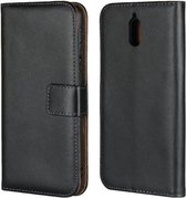 Leren horizontale flip-holster voor Nokia 3.1, met magnetische sluiting en beugel en kaartsleuf en portemonnee (zwart)